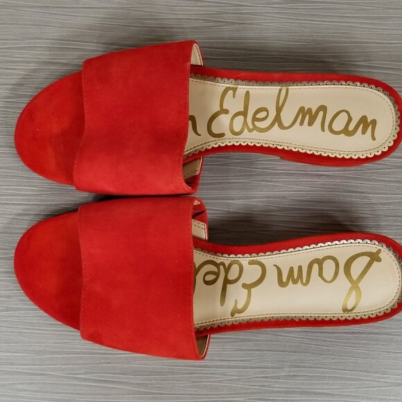 Sam Edelman Kenz Block Heel Slide, Red Suede, Womens Size 10 M / 40 - Picture 9 of 11